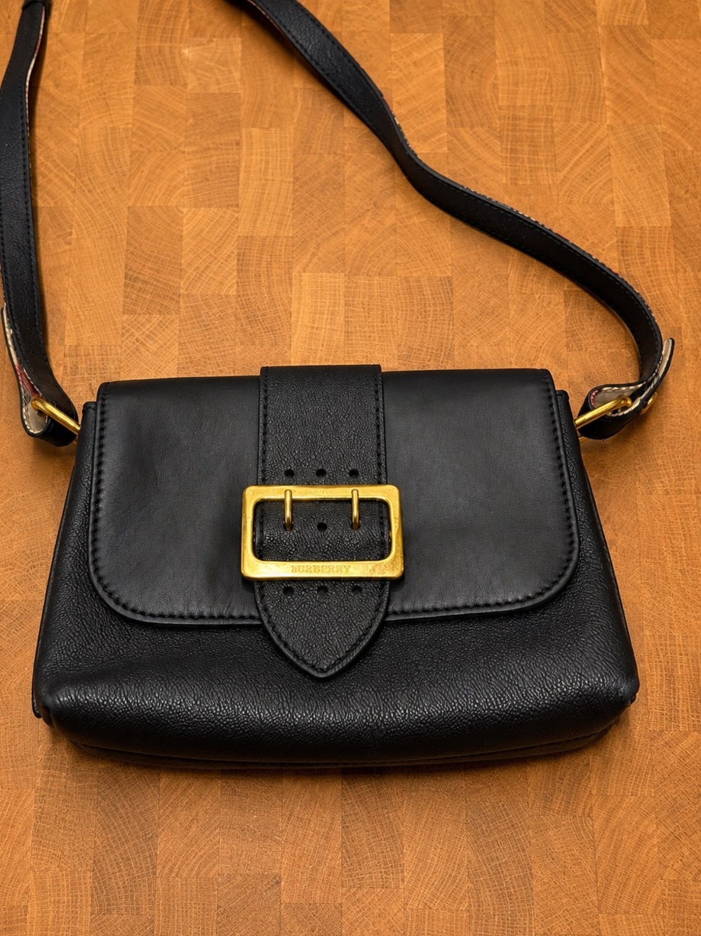 Burberry Black Leather Buckle Crossbody Bag